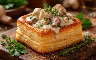 vol-au-vent-champignons-poulet-table-bois