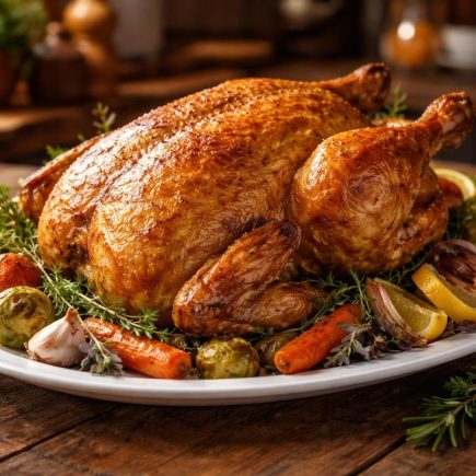 chapon-dore-herbes-legumes-table