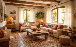 salon-chaleureux-poutres-bois-carrelage-espagnol