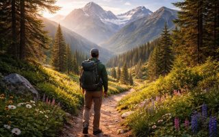 randonneur-sentier-montagnes-nature-luxuriante