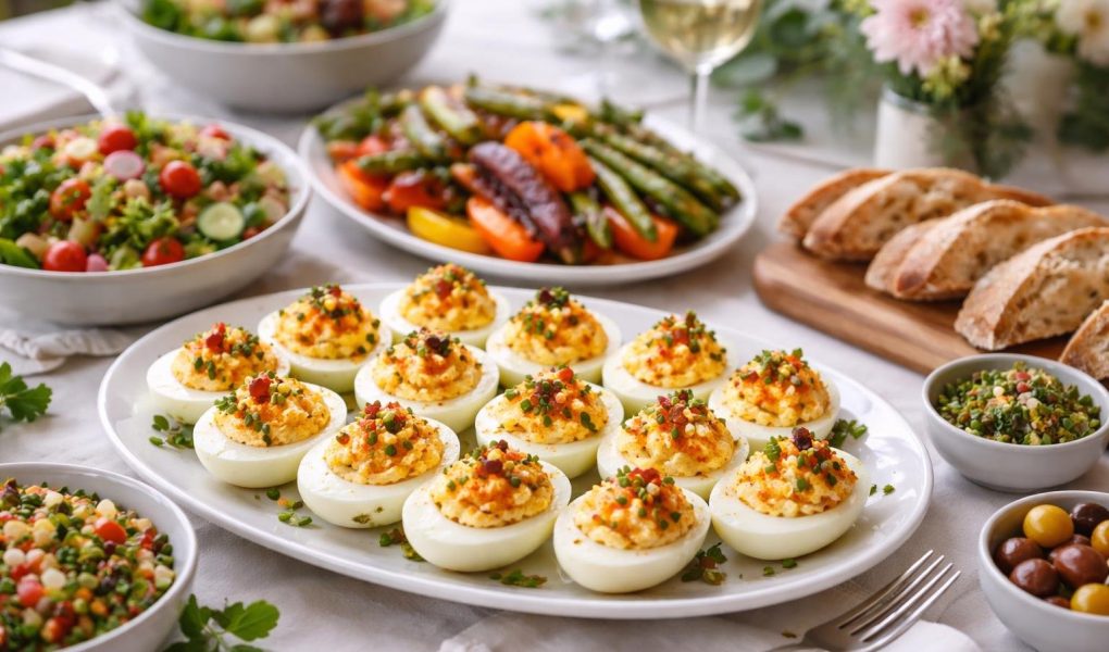 table-elegante-oeufs-mimosa-assortiment-coloré